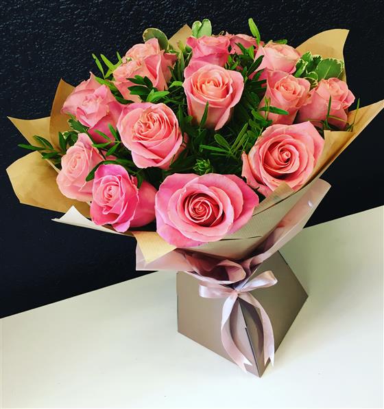Dozen Pink Rose Bouquet